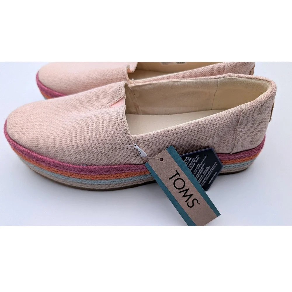 Toms Wmn Valencia Dusty Peach Metallic Linen Platform Slip On Shoes 10019807 8.5